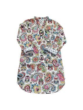 Nick & Nora Womens Small Cotton Nightgown Night Shirt PAISLEY OWL Pajamas Preppy